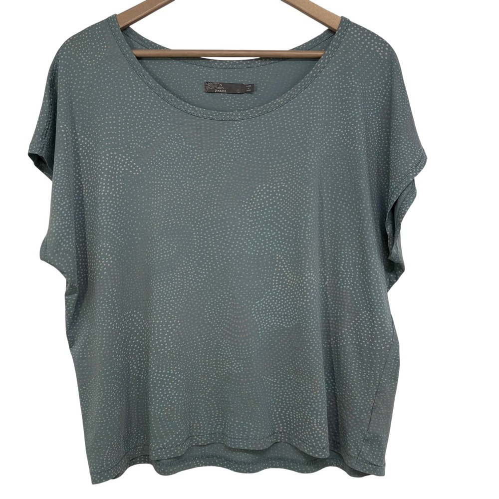 Prana Womens Large Organic Pima Cotton Dotted Boxy Short Sleeve Top Sage Green
